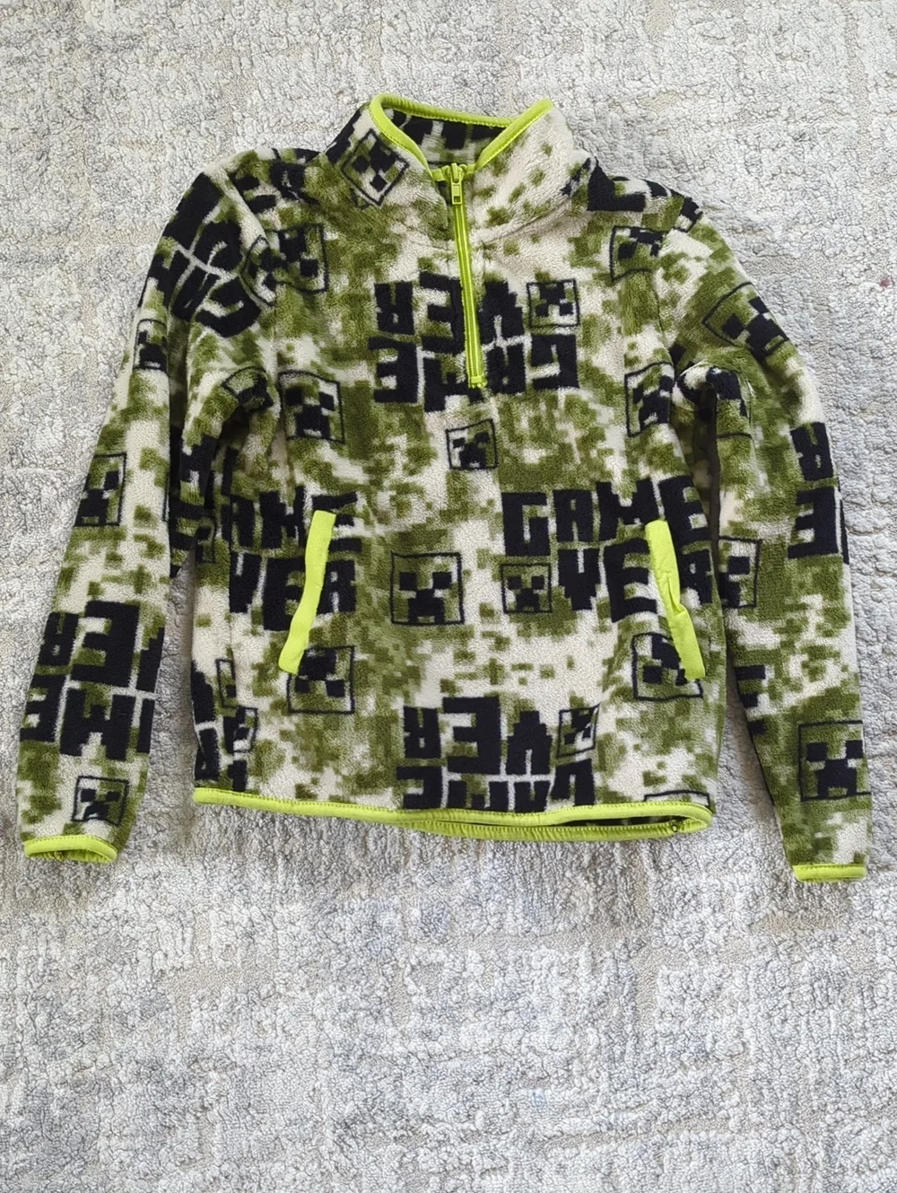 Minecraft Green Camo Half-Zip Fleece Pullover Size XS (6/7)